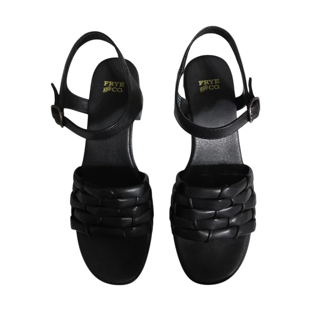 Frye and Co Westmont Black Braided Block‎ Heel Sandals Womens 9M